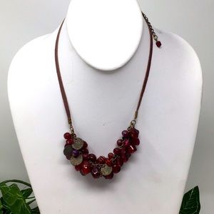 Vintage VJ Choker Necklace Red Brass Dangle Beads